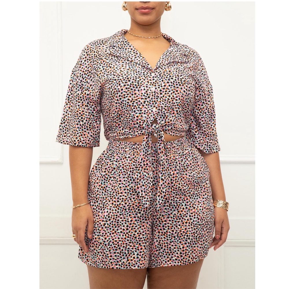 ELOQUII Elements' Women’s Tie Waist Cropped Camp Shirt Button Down NWT Multi
